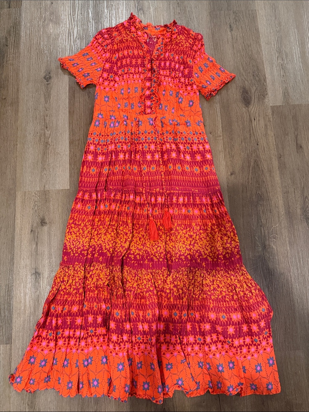Free People Bright Orange & Pink Floral Maxi Dress